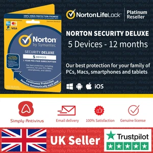 Norton 360 DELUXE Antivirus VPN 5 Geräte 15 Monate 2025 - 5 Minuten Lieferung - Bild 1 von 2