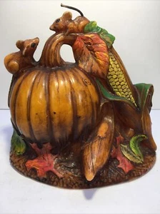 candela decorativa autunnale vintage grande 8" X 8" zucca mais topi incombusti VG - Foto 1 di 12
