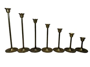Set Of 7 Vintage Brass Graduated Taper Candlestick Holders Interpur Taiwan SEVEN - Picture 1 of 24