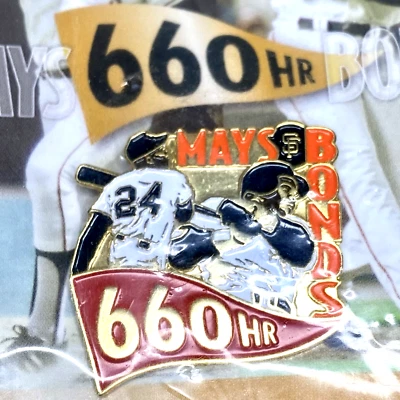 Pin de los Gigantes de San Francisco Willie Mays Barry Bonds 660 HR jonrones SGA Foto 1 de 4