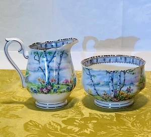 Juego Royal Albert Bone China plata abedul crema y azúcar vintage Inglaterra - Imagen 1 de 9