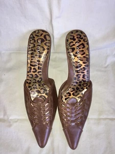 Rampage Tristan Brown Mule Heels Cheetah Insole Size 7 Medium Women’s EUC - Picture 1 of 5