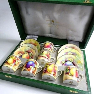 Nice Antique Royal Doulton MINTON Painted Fruit Demitasse Cup Saucer 6 Tea Set - Picture 1 of 10