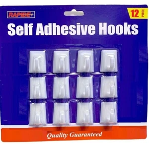 Self Adhesive Hooks White Plastic Strong Sticky Stick on Wall Door Hang - 12 Pcs - Picture 1 of 3