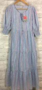 Scamp & Dude Size 10 Pale Blue Rainbow Lurex Stripe Maxi Dress BNWT (SR121X18) - Picture 1 of 24