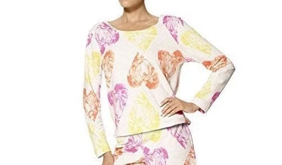NWT HUE Keyhole Back Pajama Top Tunic Heart Rose Print, Size Medium - Image 1 of 2