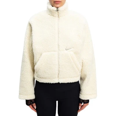 Nike Jacket Womens Small White Logo Sherpa Fleece Stand Collar Stay Warm CU66396 - Image 1 of 4