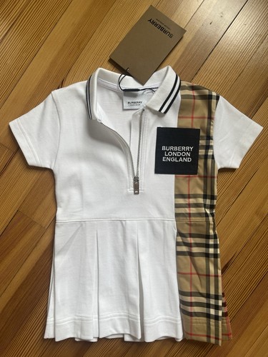 Abito plissettato bianco a quadri Burberry London bambina 12m nuovo con etichetta