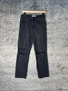Pantalones de mezclilla rectos de tiro alto Reformation Cynthia para mujer 27 negros Lagoon Destroyed - Imagen 1 de 9