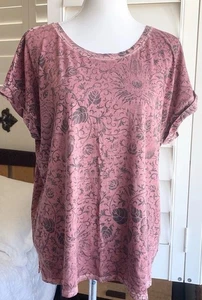 Peruvian Connection T-Shirt Womens L Floral Tee Shirt Pima Cotton Boho Artsy - Picture 1 of 7
