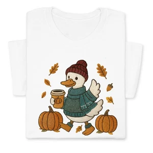 Cozy Fall Duck T-Shirt – Cute Autumn Goose Print Gift Tee - Picture 1 of 30