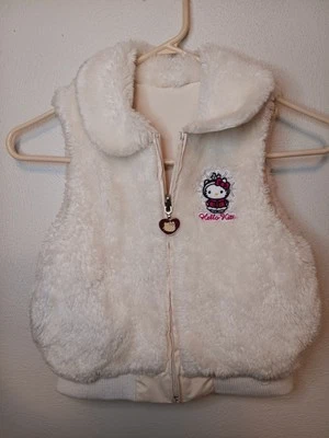 Hello Kitty Girls VEST Reversible Child Size 8 Faux Fur Leather-White-Zipper - Image 1 of 4