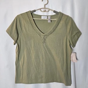Women's NWT Villager Liz Claiborne Jeweled & Embroidered Green T- Shirt Size 1X - Picture 1 of 5
