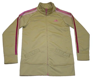 Adidas Girls Size 6X Gold Pink 3 Stripe Warm Up Zip Track Jacket - Picture 1 of 6