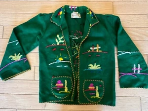 Vtg Embroidered Wool Mexico Souvenir Jacket Kids S/M Garcia Leal Creaciones - Picture 1 of 11