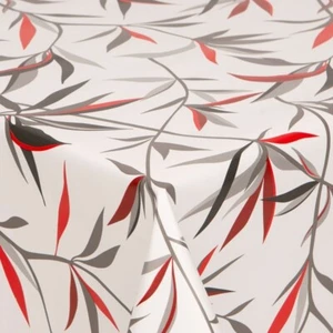 Bamboo Leaves Red and Grey Vinyl Pvc Wipeclean Tablecloth, Cafe, FREE POSTAGE - Picture 1 of 2