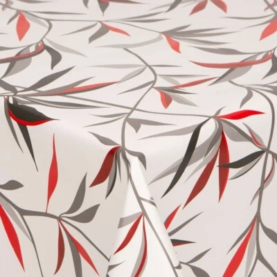 Bamboo Leaves Red and Grey Vinyl Pvc Wipeclean Tablecloth, Cafe, FREE POSTAGE - Image 1 of 2