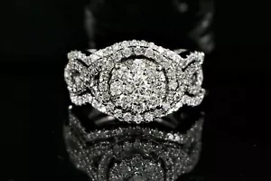 2Ct Round Lab Created Diamond Wedding Halo Trio Ring Set 14k White Gold Plated - Picture 1 of 5