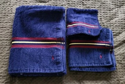 VINTAGE RALPH LAUREN POLO ESTATE BLUE YELLOW RED 3 PC. TOWEL SET-WASH/HAND/BATH - Image 1 of 4