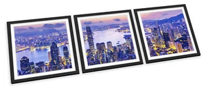 Hong Kong City Harbour Sunset FRAMED ART PRINTS SET Picture Poster Square - Picture 1 of 5