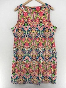 TOMMY HILFIGER Dress 16 Paisley Shift Sleeveless Twill Herringbone Sundress Pink - Picture 1 of 13
