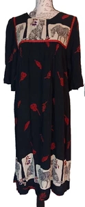 Vintage Krist Gudnason Safari Dress XL Tiger Zebra Muu Muu Black Red, House Coat - Picture 1 of 7
