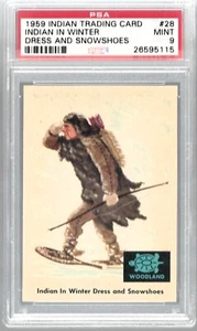 1959 Indian Trading Card #28 Indian in Winter Dress and Snowshoes PSA 9 Mint 115 - Picture 1 of 2
