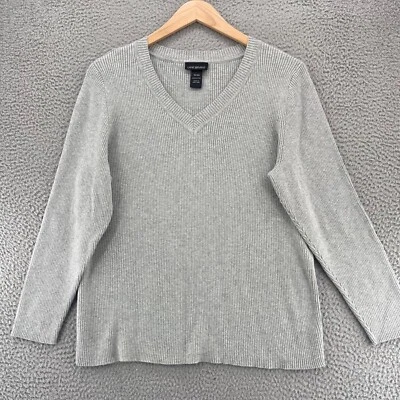 Lane Bryant Sweater Womens 18 20 Grey Cotton Ribbed Knit Stretch V Neck Casual - Image 1 of 4