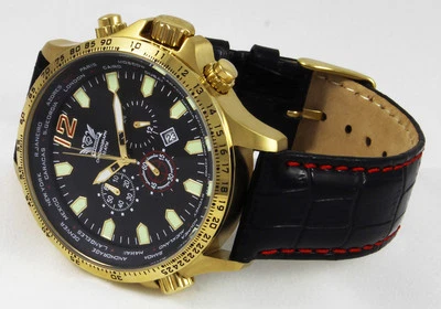 CAVADINI Chronograph Herren drehbarer GMT-Innenring black-gold CV-1606 Edelstahl - Bild 1 von 2