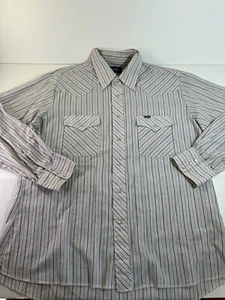 Vintage 80’s Wrangler Long Sleeve Striped Western Pearl Snap blue/yellow Mens XL - Picture 1 of 9
