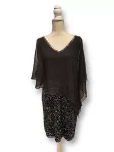 J Kara Women's Short Beaded Cocktail w/ Dress Cold Shoulder Caplet Sleeves 8 NWT - Picture 1 of 10