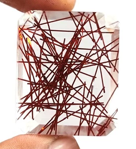 Gorgeous 151.49 Ct Red Rutilated Quartz Certified Emerald Cut Loose Gemstone MKN - Picture 1 of 9