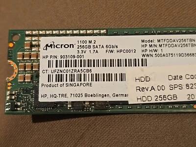 MICRON 1100 M.2 256GB SATA 6Gb/s MTFDDAV256TBN-1AR1ZABHA 903124-001 SSD TESTED J - Image 1 of 2