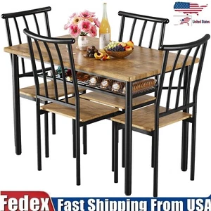 5-Piece Kitchen Set Sturdy Rectangular Kitchen Table Dining Table & Chairs for 4 - Picture 1 of 10