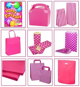GIRLS PINK BIRTHDAY PARTY SUPPLIES ~ GIFT LOOT BAGS ~ PLATE BOX ~ CAKE SWEET BAG - Picture 1 of 15