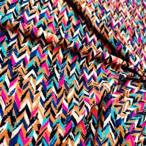 Spandex Fabric Colored Zig Zag Print 4-way Stretch by the Yard for Swimwear - Picture 1 of 6