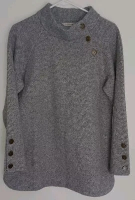 Soft Surroundings Womens Sweater Size Medium Gray White Button - Image 1 of 3