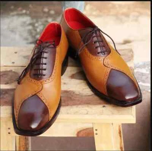 Men Handmade Shoes Two tone Leather Oxford Lace up Wedding Formal Boots Wedding - Picture 1 of 4