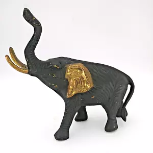 Figura de elefante vintage de hierro fundido con detalles de pintura dorada, 6,5"T x 7"L x 3"W - Imagen 1 de 7