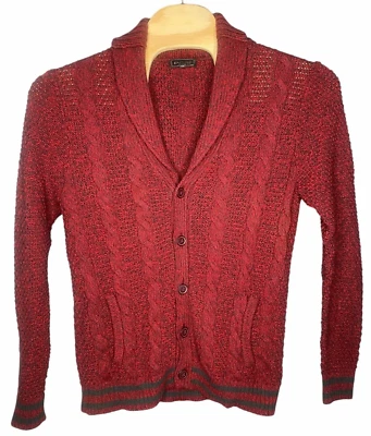 Express Mens Cardigan Grandpa smoking sweater preppy old money gray/red size L - Image 1 of 4