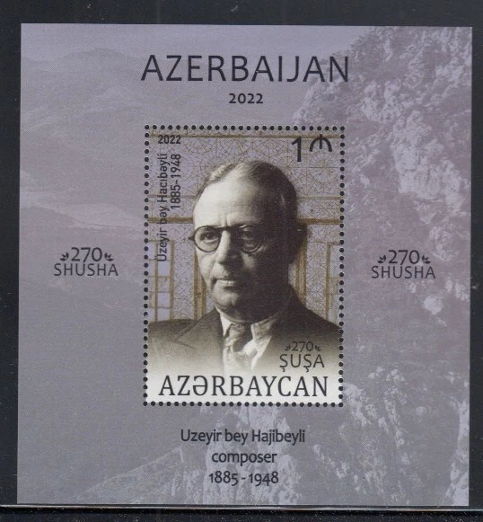AZERBAIYÁN Uzeyir Bey Hajibeyov, compositor MNH hoja de recuerdo Foto 1 de 1