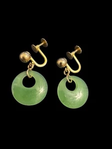 Pendientes de aro de donut de jade vintage atornillados, oro 12k relleno Z11 - Imagen 1 de 7