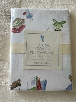 全新 Pottery Barn 儿童 蓝色 睡前故事 猫动物 阅读书籍 枕套 — 第 1/2 张图片