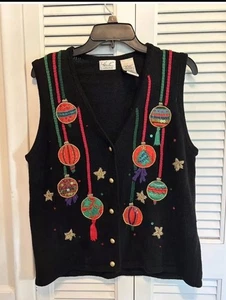 VTG Kathie Lee Collection Embellished Christmas Holiday Sweater Vest Size Medium - Picture 1 of 6