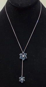 Blue Flower Dangle Pendant Sterling Necklace Diamond Accent 18" 925 Silver Chain - Picture 1 of 22