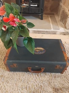 Vintage 1920s Hard Topped Navy Blue Trunk, Suitcase, Table, Prop, Storage - Picture 1 of 18