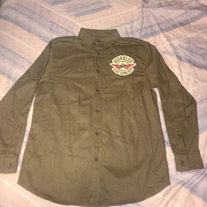 As*hol*s Live Forever Biker Graphic Print Shirt Jacket Shacket Green Men's Sz L - Picture 1 of 3