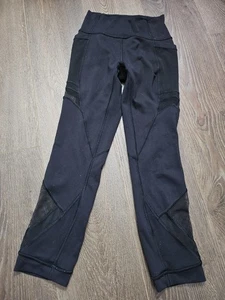 Lululemon Forget The Sweat Crop Leggings Schwarz Mesh Größe 2 - Bild 1 von 6