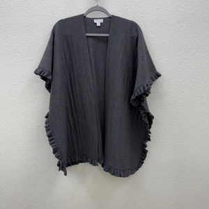 Carlisle New York grau gestreift Merinowolle Rüschen Strick Poncho Schal Damen S/M - Bild 1 von 6