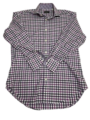 Camisa Neiman Marcus negra púrpura a cuadros manga larga abotonada para hombre pequeña Foto 1 de 4